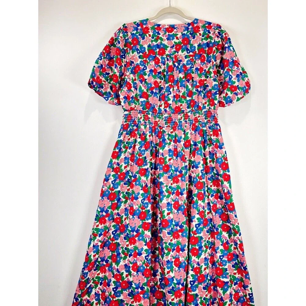 NEW Boden Midi Dress Pink Lillian Cotton Floral V Neck Puff Sleeve Boho US 10